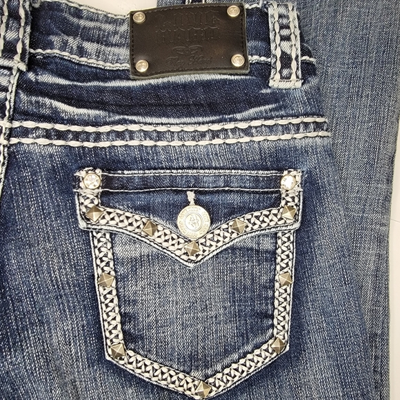 Live Hard Play Hard Thick Stitch Studded Boot Cut Jeans Size 2 - Picture 3 of 16